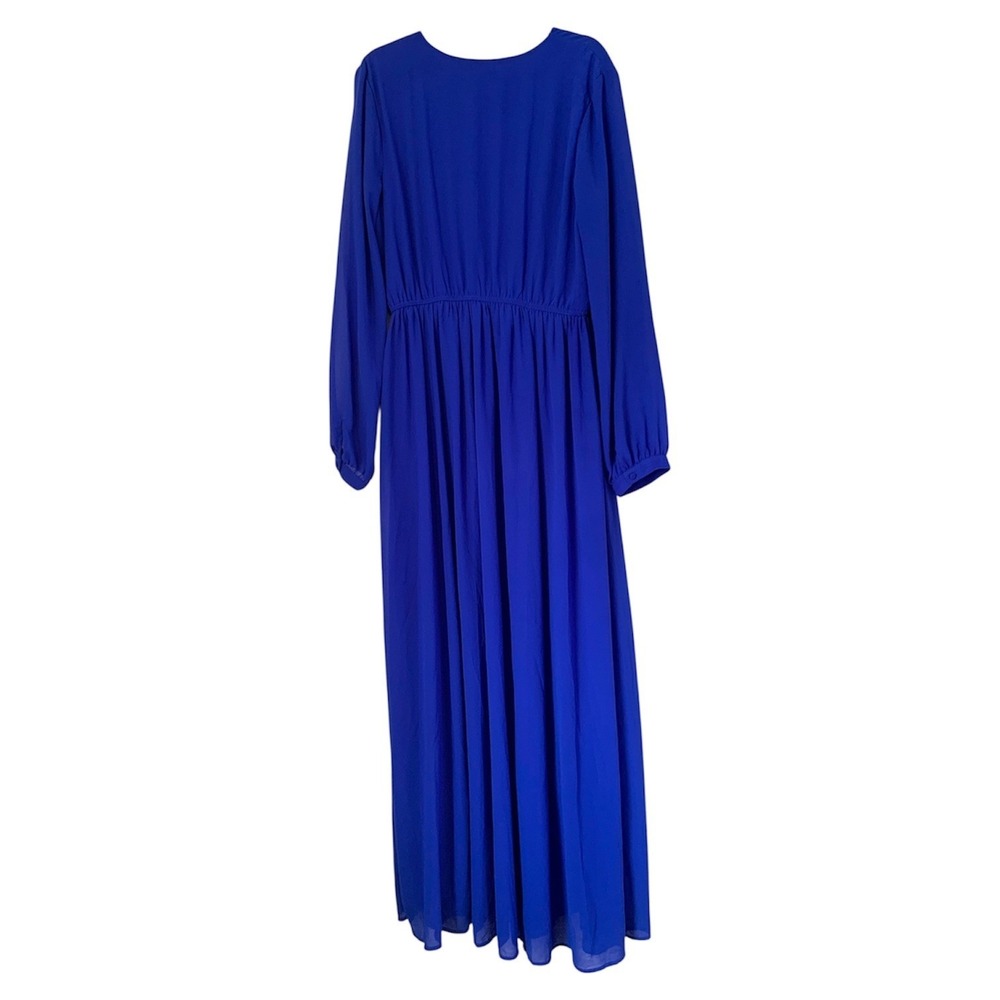 Lulus Maxi Dress XL Royal Blue Long Sleeve Chiffon Formal Wedding Guest Flowy - Picture 3 of 12
